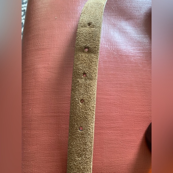 Cream Suede 1” Leather Belt with rectangular Buckle Sz. L - Picture 4 of 9